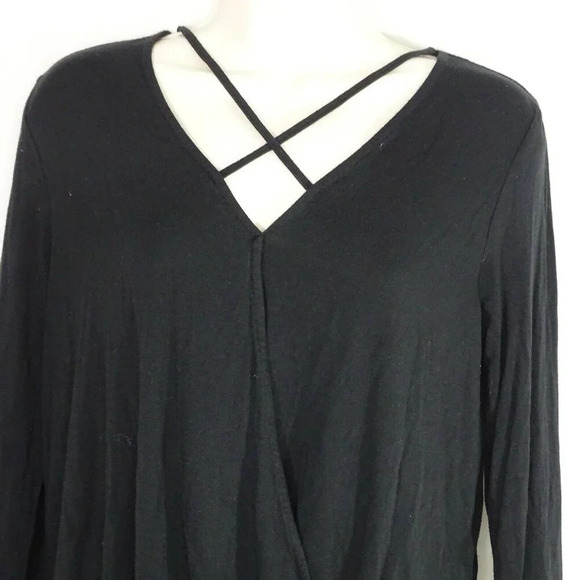 Pink Rose Top Stretch Jersey Knit Women Size M Black Long Sleeve - Picture 2 of 5